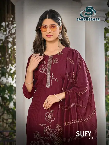 Sufy Vol 2 By Sankheswer Viscose Kurti With Bottom Dupatta Wholesale Market In Surat
